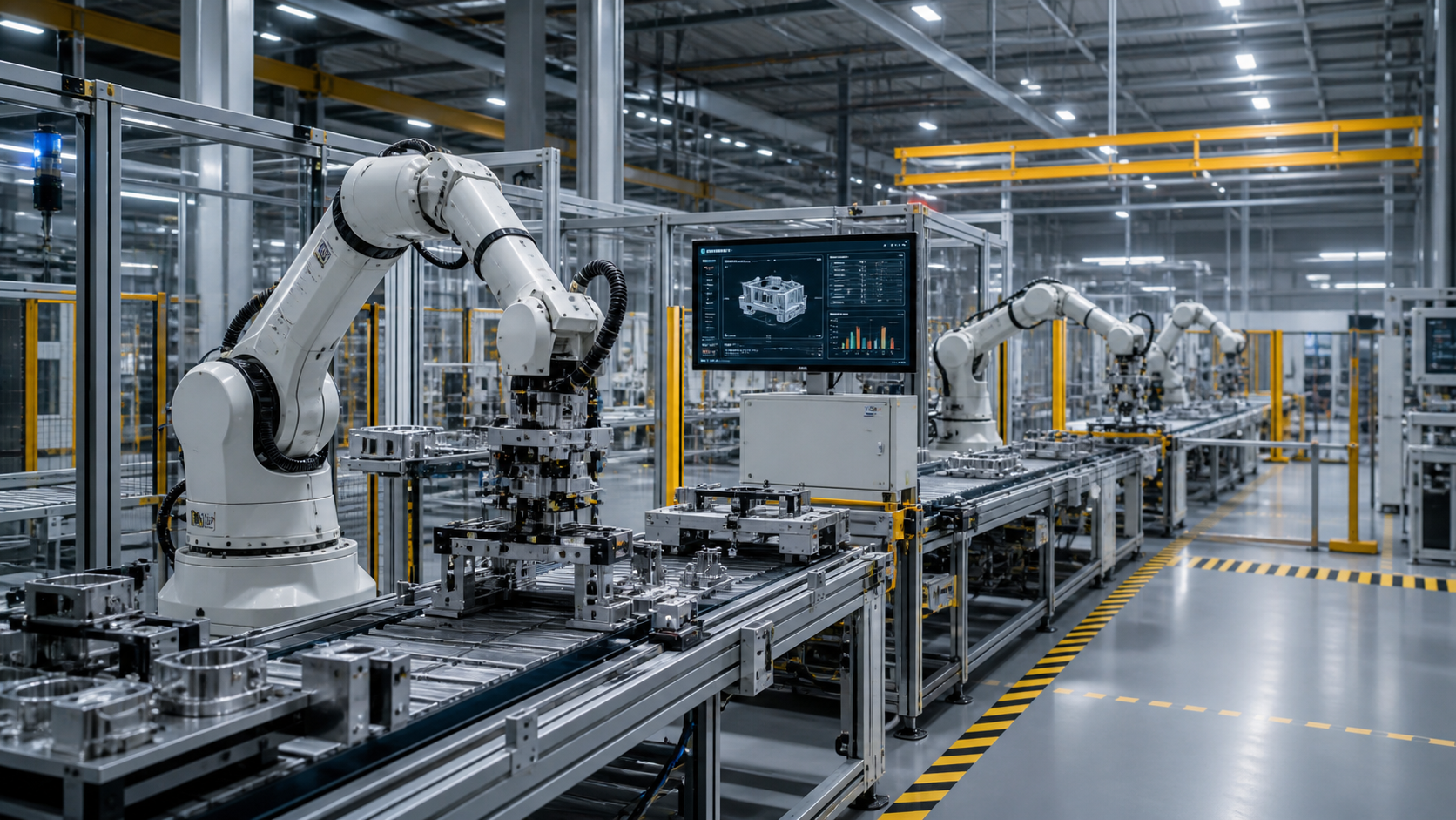 An industrial robotics line